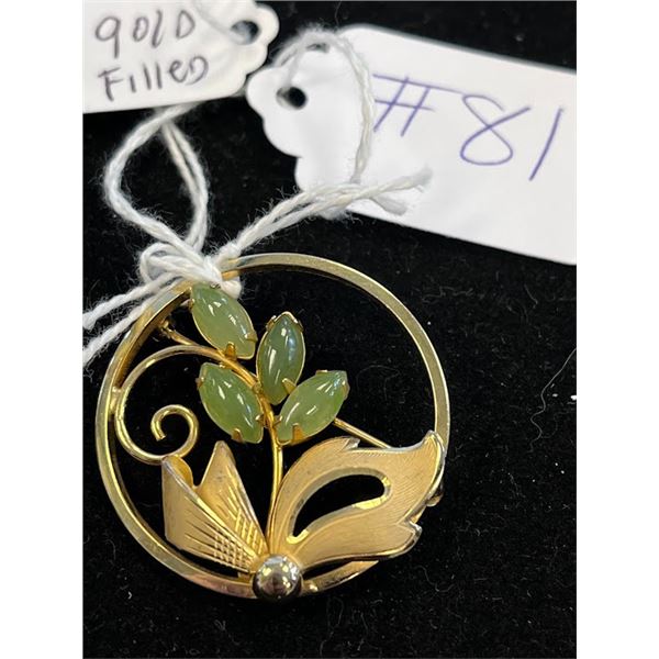 VINTAGE PIN WITH JADE GEMSTONES