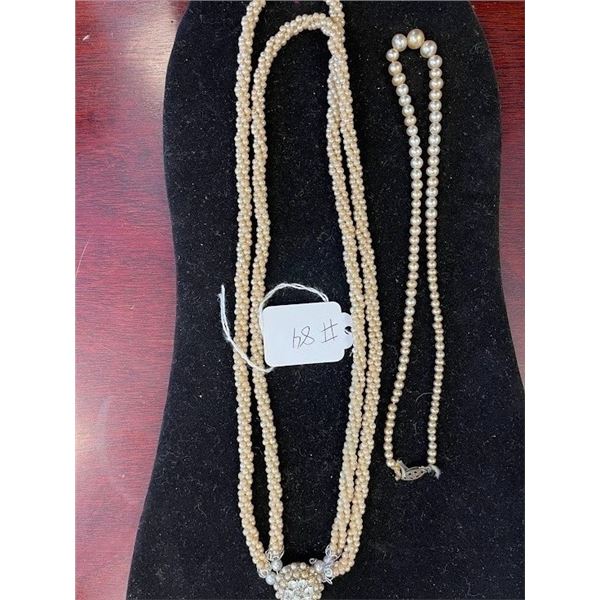 SET OF 2 PEARL/ PEARL TYPE NECKLACES WITH CUT GEMSTONES