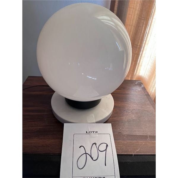 VINTAGE MILK GLASS ROUND TABLE LAMP WITH MARBLE BASE