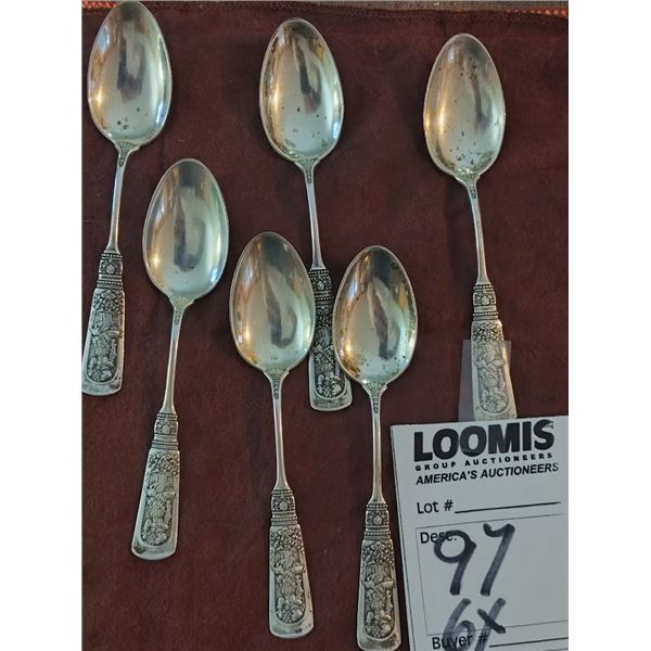 S/6 STAMPED STERLING ANTIQUE SPOONS X 6