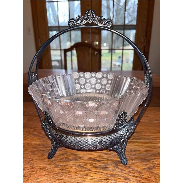 ANTIQUE SILVER / GLASS CENTER PIECE BOWL