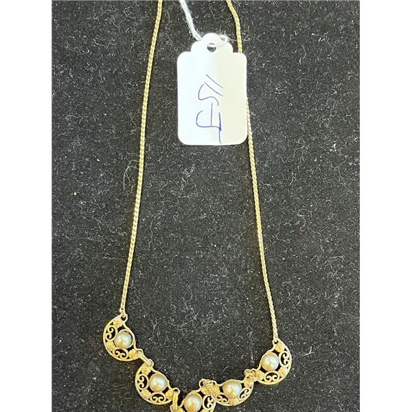 ANTIQUE GOLD NECKLACE W PEARLS