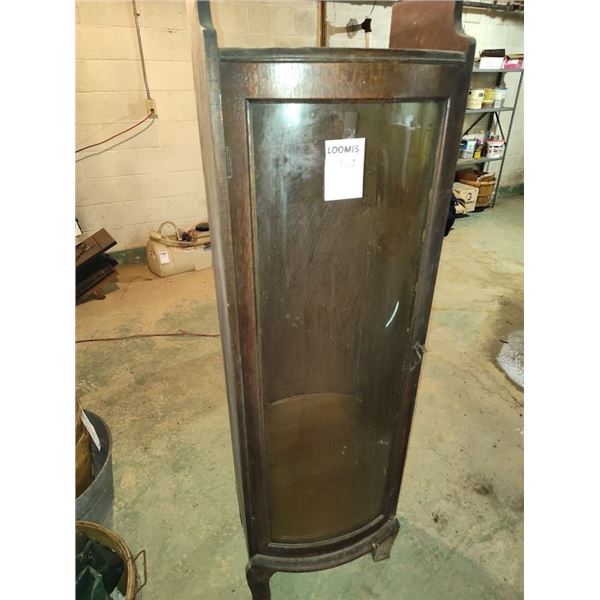ANTIQUE BOW FRONT (GLASS) OAK CABINET