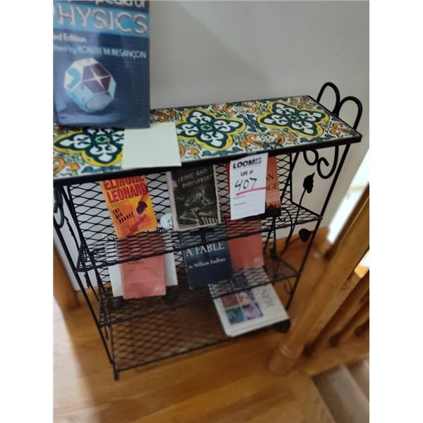 VINTAGE METAL STAND AND BOOKS/ CERMANIC TOP
