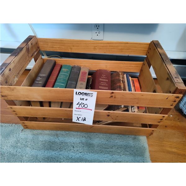 ANTIQUE WOOD FINISHED CRATE W OLD BOOKS