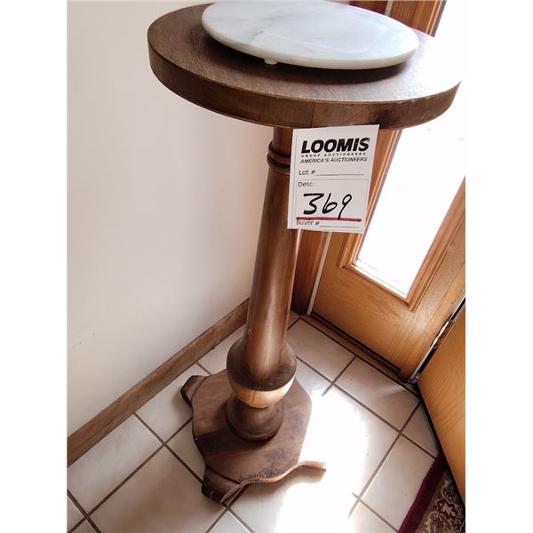 ANTIQUE  WOOD  PLANT STAND W MARBLE TOP (WOOD ON TOP DAMG)