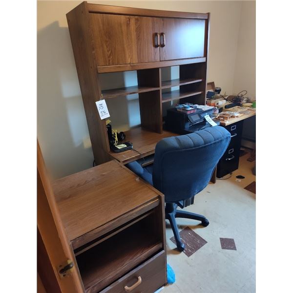 OFFICE SET / DESK , SIDE UNIT & BLUE CHAIR