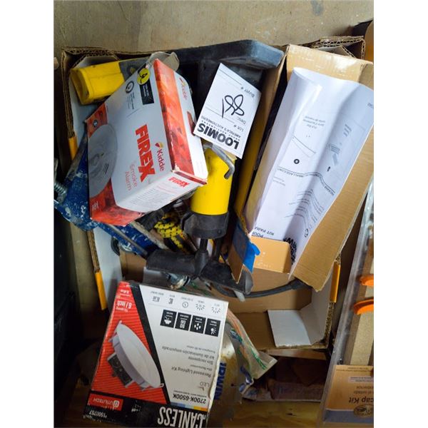 BOX OF ASSORTED NEW ITEMS AND CAULKING GUN