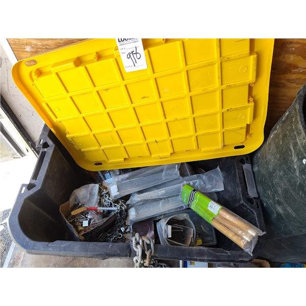 LARGE TUB WITH ASSORTED TOOLS AND HARDWARE