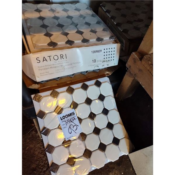 NEW SATORI BLACK AND WHITE PORCELAIN MOSAIC TILE (APPROX. 48 PIECES)