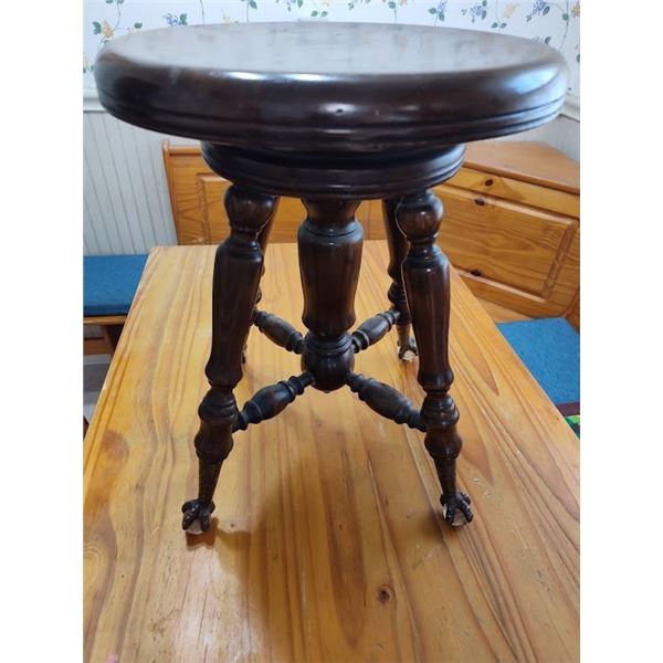 ANTIQUE ADJUSTABLE STOOL WITH GLASS BALL CLAW FEET