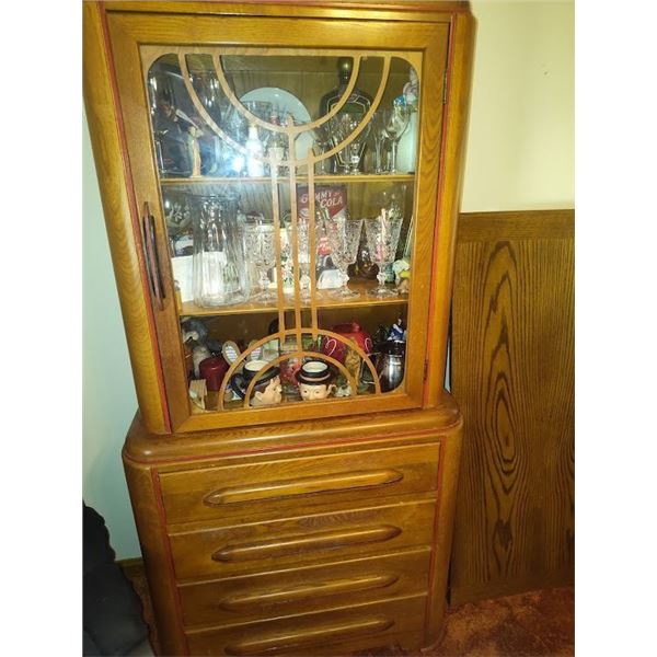 UNUSUAL VINTAGE OAK SMALL CHINA/ KITCHEN CABINET, SOLID WOOD