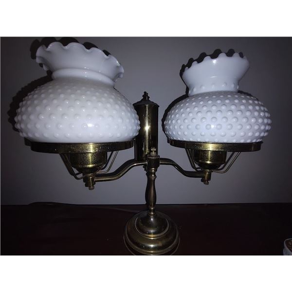 HOBNAIL GLASS/ BRASS DOUBLE STUDENT LAMP