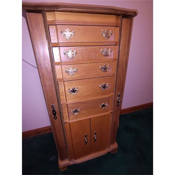 OAK FLOOR MODEL JEWELRY CABINET