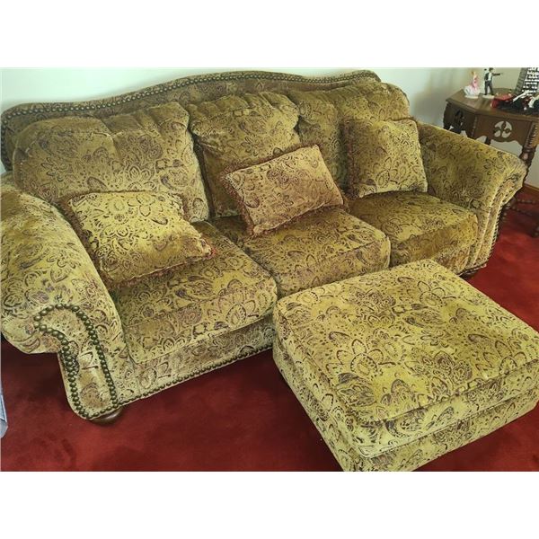 LARGE OVER STUFFED SOFA AND OTTOMAN HIGH QUALITY TAPESTRY