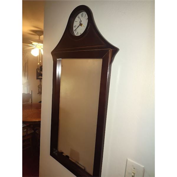 APPROX 31 INCH WOOD MIRROR CLOCK VERY GOOD CONDITION