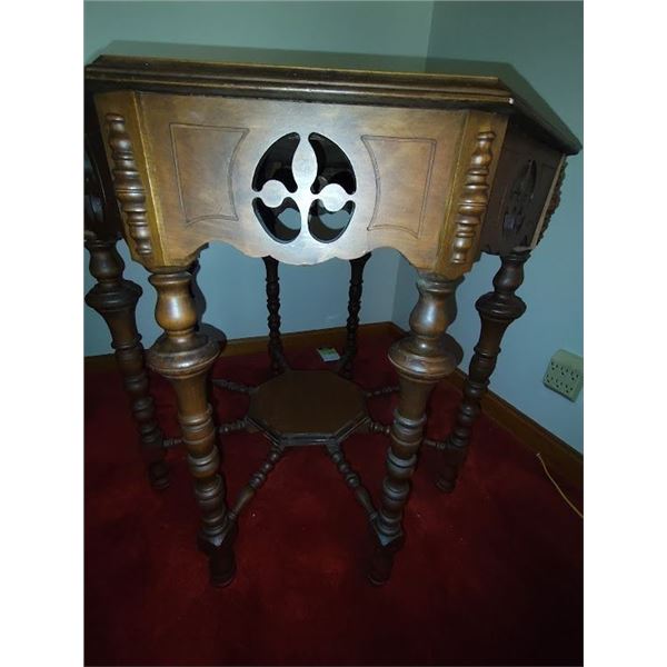 ANTIQUE OCTAGON WOOD FANCY TABLE APPROX. 30" BY 30"