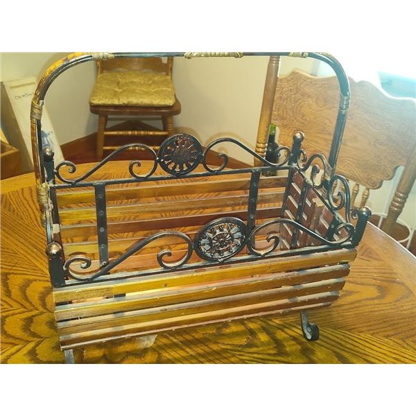 WOOD AND IRON BASKET STAND