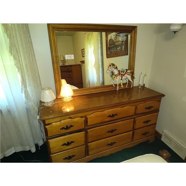 SET OF 3 VINTAGE WOOD BEDROOM SET/ DRESSER WITH MIRROR/ CHEST ON CHEST DRESSER/ FULL SIZE BED