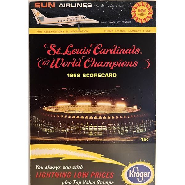 St Louis Cardinals 1968 scorecard. 8x11 inches
