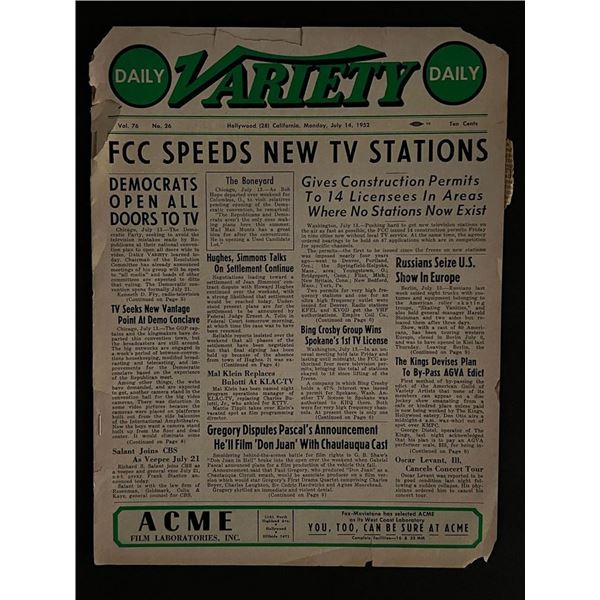 July 1952 Hollywood Variety Daily Newspaper