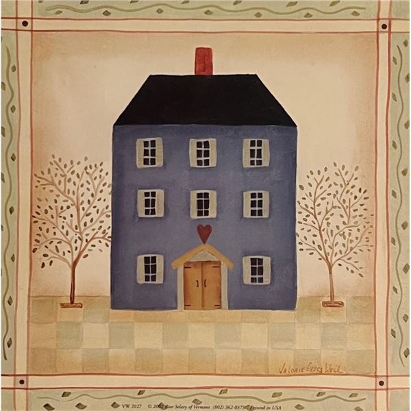 Vintage Country Folk Art Blue House with Heart Art Print
