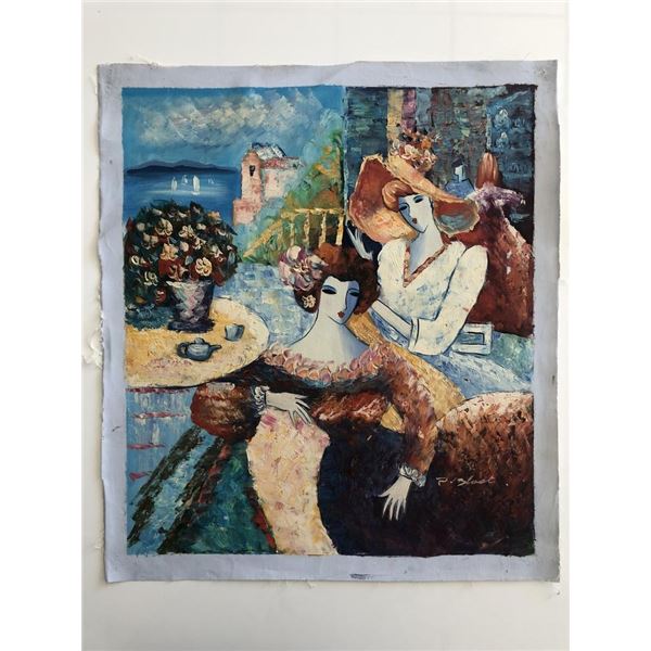 Ladies Taking Tea by the Sea Original original painting on canvas