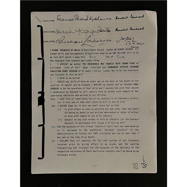 Princess Diana Last Will Copy
