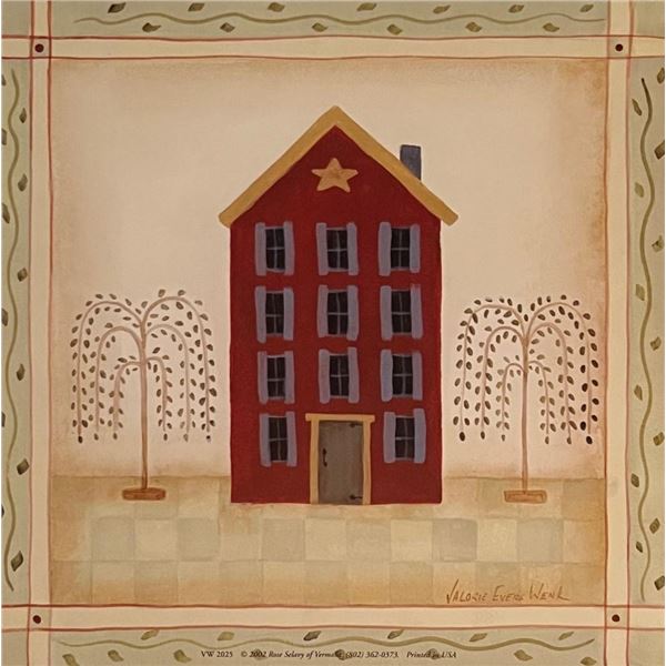 Vintage Country Folk Art Red House with Star Art Print