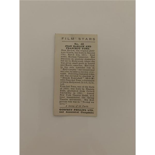 Jean Harlow and Franchot Tone unsigned cigarette card