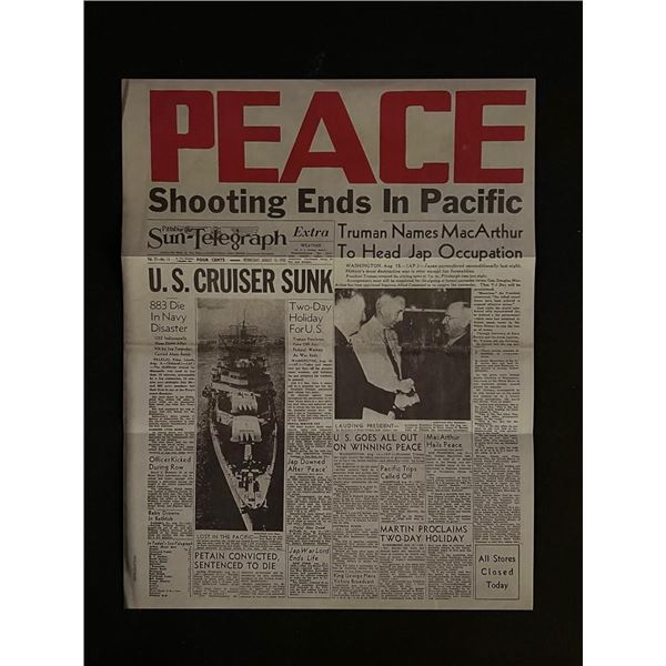 Vintage Reproduction 1945 Pittsburg Sun Telegraph Newspaper