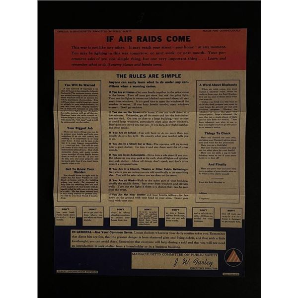 Reproduction of Massachusetts safety letter to Civilians during WWII
