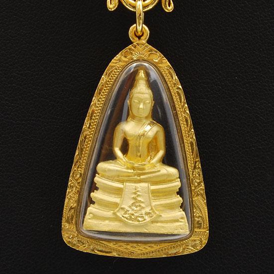 Heavy 24k Gold Filled Thai Buddha Amulet With Wood Bead Necklace (JEW163)