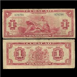 1942 Curaco $1 Note Circulated RARE (CUR-05798)