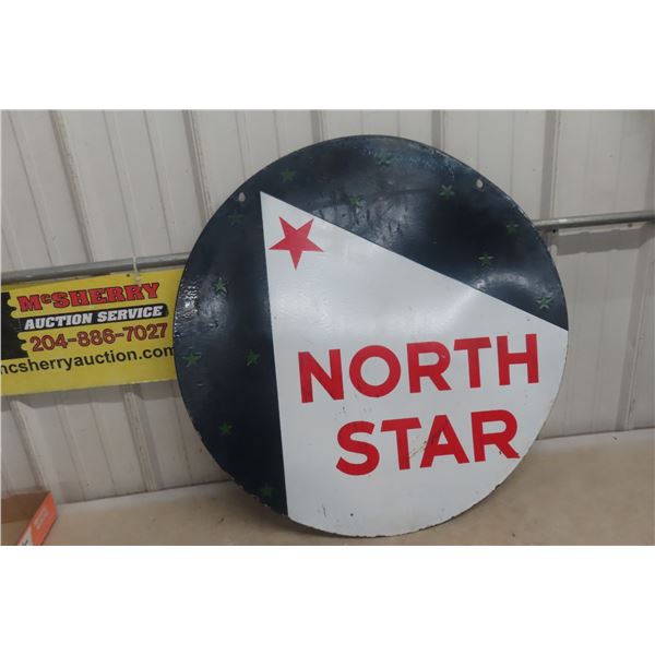 North Star 2-Sided Porcelain Sign, 30" Diameter, Green Star, 1930s or 1940s