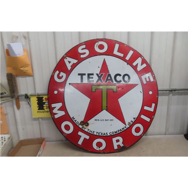 Texaco Gasoline Motor Oil Porcelain Sign, 40" Diameter, Green T