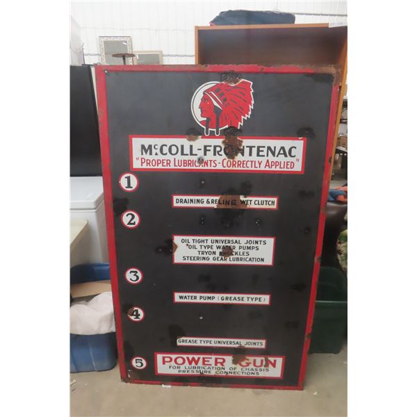 1920s Porcelain McColl Frontenac Grease Gun Rack Sign, Single-Sided, 39 1/2" x 63"