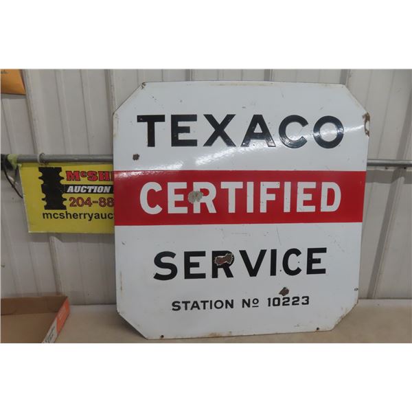 Texaco Certified Service Porcelain Sign. Station 10223. ", 2-Sided, Back Side Painted Over, 1930s o