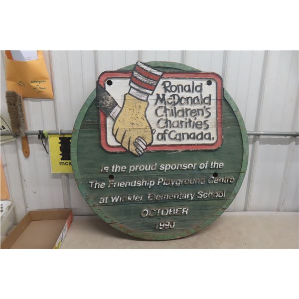 Woden Carved/Painted Ronald McDonald Children Charities Of Canada Sign, 36" Diameter, 1990 Winklero