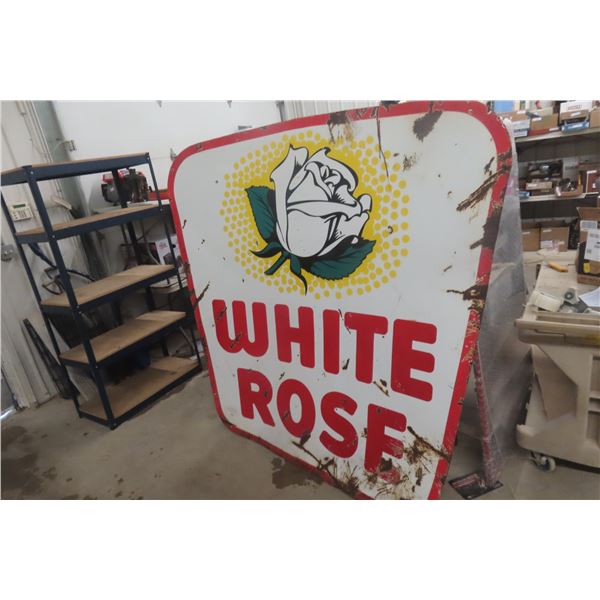 White Rose Porcelain 2-Sided Sign, 7' High, 6' Wide, 1940s