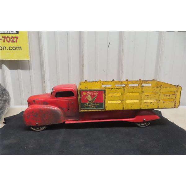 Louis Marx Pressed Steel Coca-Cola Delivery Truck, 1940s or 1950s, 20" Long, No Grill