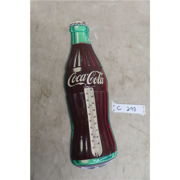 Coca-Cola Thermometer, Metal Die Cut Tin, Bottle Shape With Bulb, Vintage, 5" x 16 1/2"