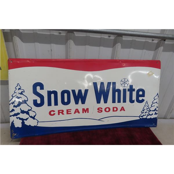 Snow White Cream Soda Metal Tin Embossed Sign, 14 1/2" x 29 1/2", 1967 Barker Sign Co.