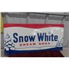 Image 1 : Snow White Cream Soda Metal Tin Embossed Sign, 14 1/2" x 29 1/2", 1967 Barker Sign Co.