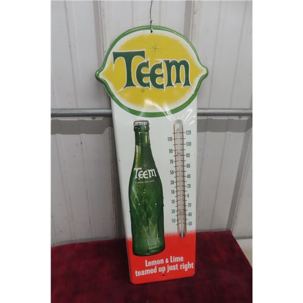 Teem Lemon Lime Thermometer w/ Bulb, Metal Tin Embossed, 28" x 12", 1960s