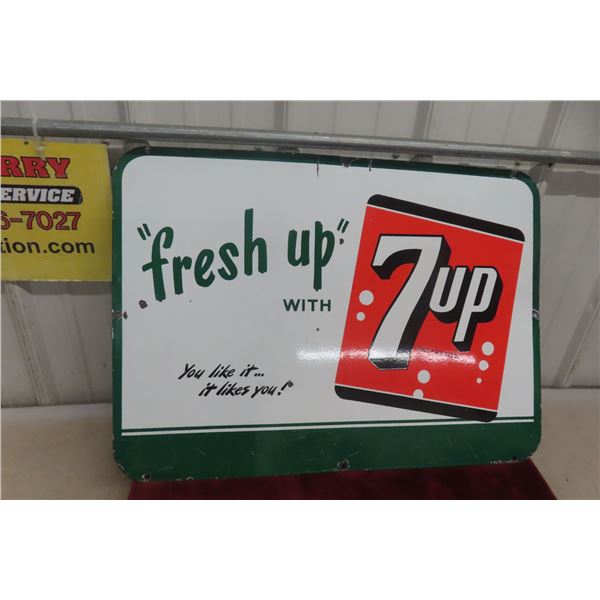 Fresh Up With 7-Up Porcelain Sign, 1948, 28" x 20"