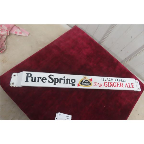 Pure Spring Black Label Ginger Ale Porcelain Door Bar, 1960s, 3" x 31"