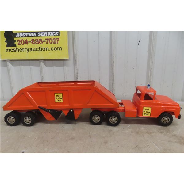 Tonka State Hi-Way Dept Bottom Dump Truck, Pressed Steel, 1950s, 29" Long