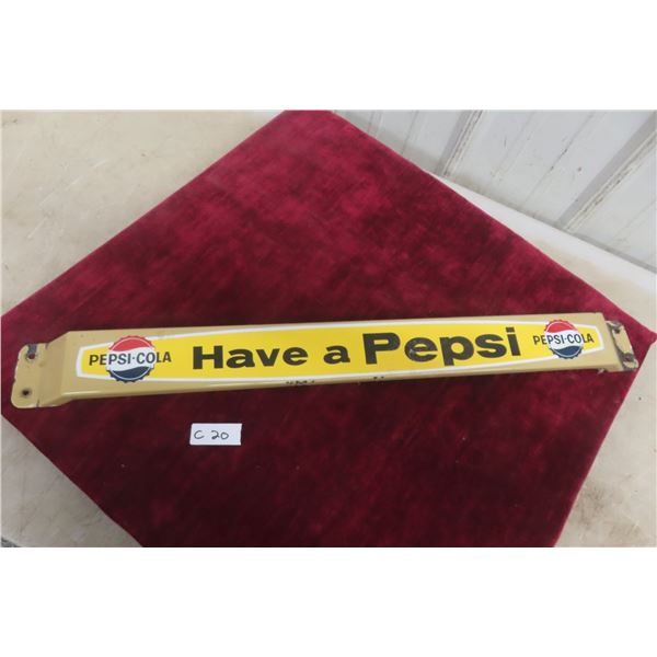 Have A Pepsi Porcelain Door Bar, 2-Sided With 'Thank You Call Again,' 1950s Or 1960s, 3" x 31 1/2"