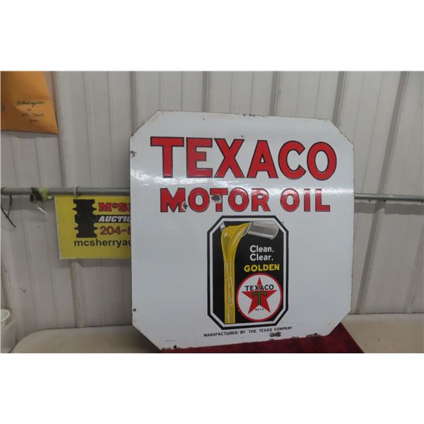 Texaco Motor Oil Porcelain Sign, 2-Sided, 1940s Or 1950s, 30" x 30"